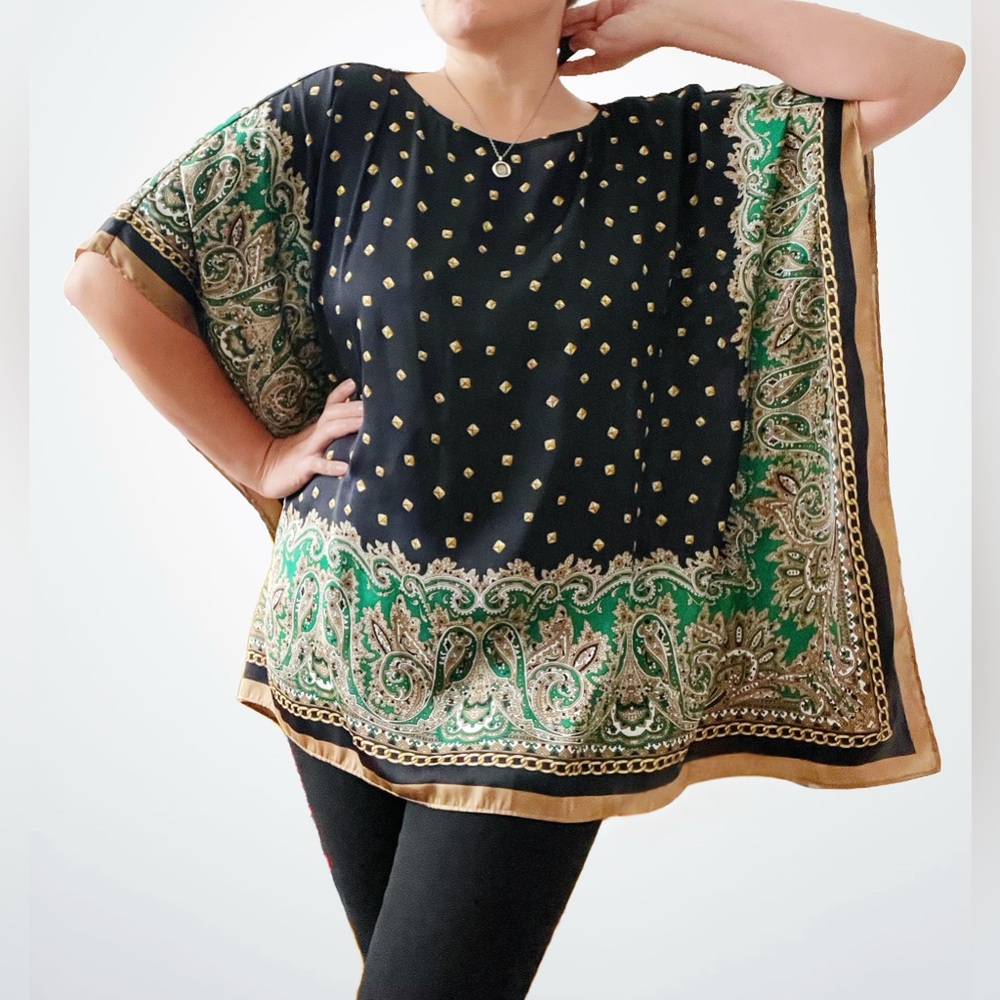 Michael Kors Paisley Kerchief Poncho-Style Top, Size M/L